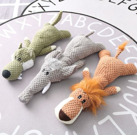Plush Squeaky Dog Toy – Elephant, Wolf & Lion