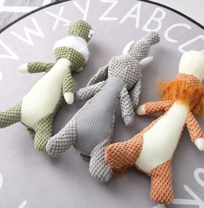 Plush Squeaky Dog Toy – Elephant, Wolf & Lion